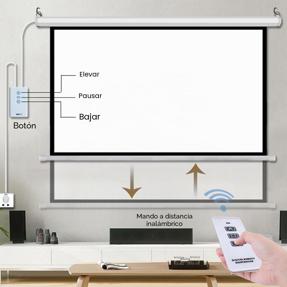 Pantalla de proyector motorizada de 60/72″ con Control Remoto inalámbrico, Pantalla de Cine eléctrica 4:3, Control Remoto, for Cine en casa, Interior y Exterior(72 Inch)