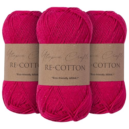 Utopia Crafts Re-Cotton Lot de 3 pelotes de fil à tricoter Rose 100 g