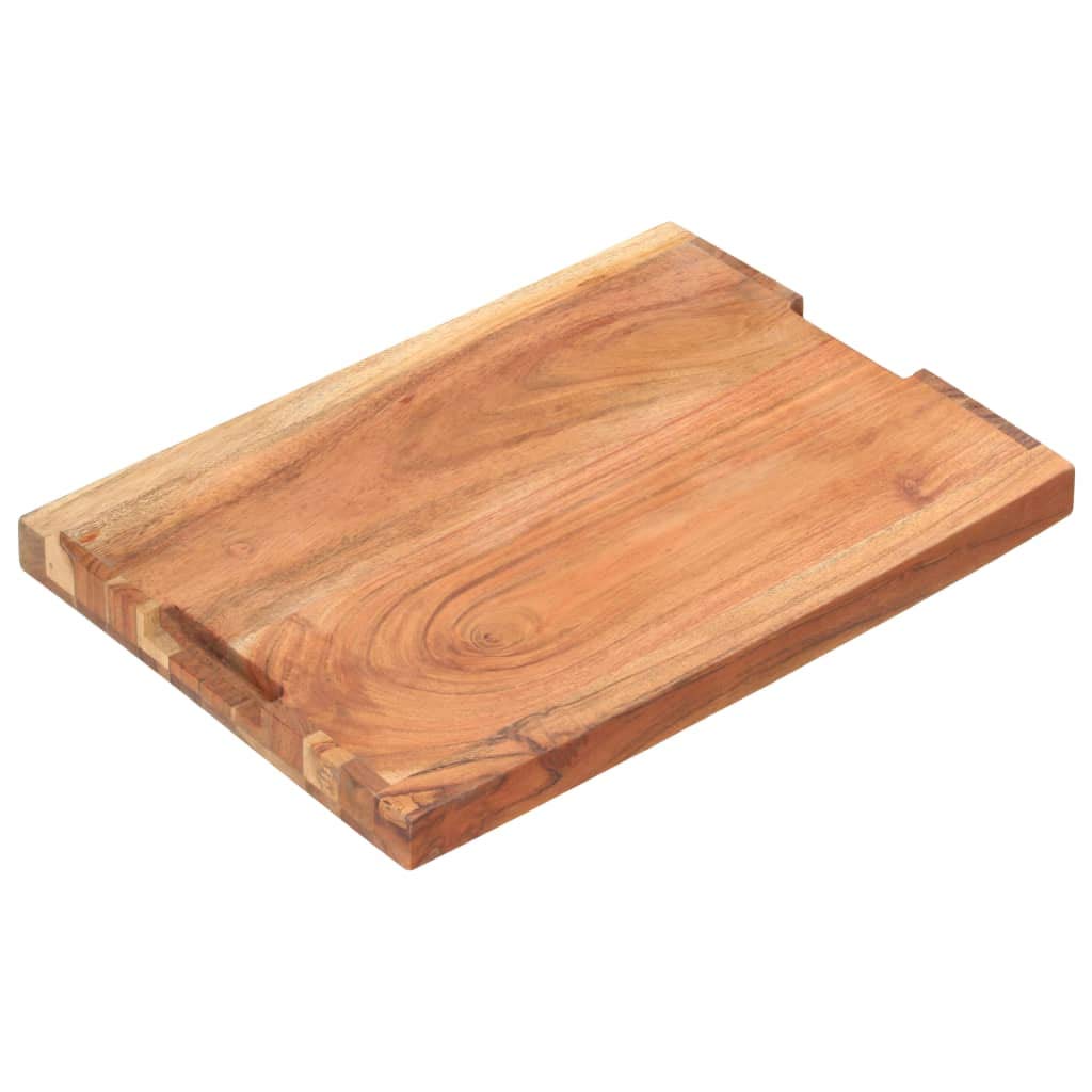 Bloque de madera maciza de acacia, 50 x 35 x 4 cm, tabla de cortar, tabla de cortar, tabla de servir con ranura para zumo para cocina, barbacoa y encimera