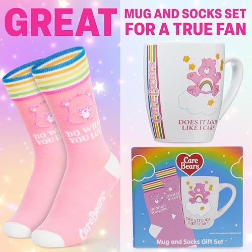 Image of Get Trend Care Bears 11oz Mug and Socks Set, Crew Socks Ceramic Coffee Mug Microwave Safe, Novelty Gifts for Women, Wife, Girlfriend (White /Pink Care Bears)