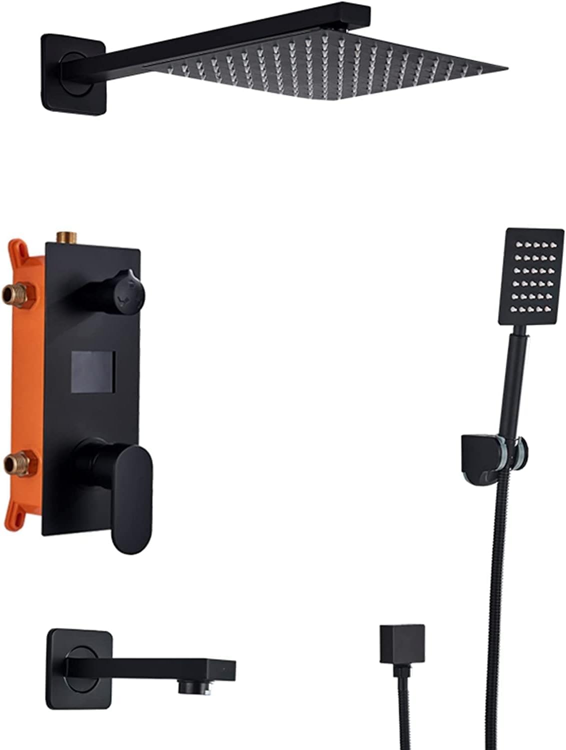 OZBMA Shower set Digital Display Concealed Faucet Set Matt Black Mixer with Hand and Waterfall Rainfall Head (Contain Rough-in Valve Body Trim),10 Inch ((A 8 Inch)