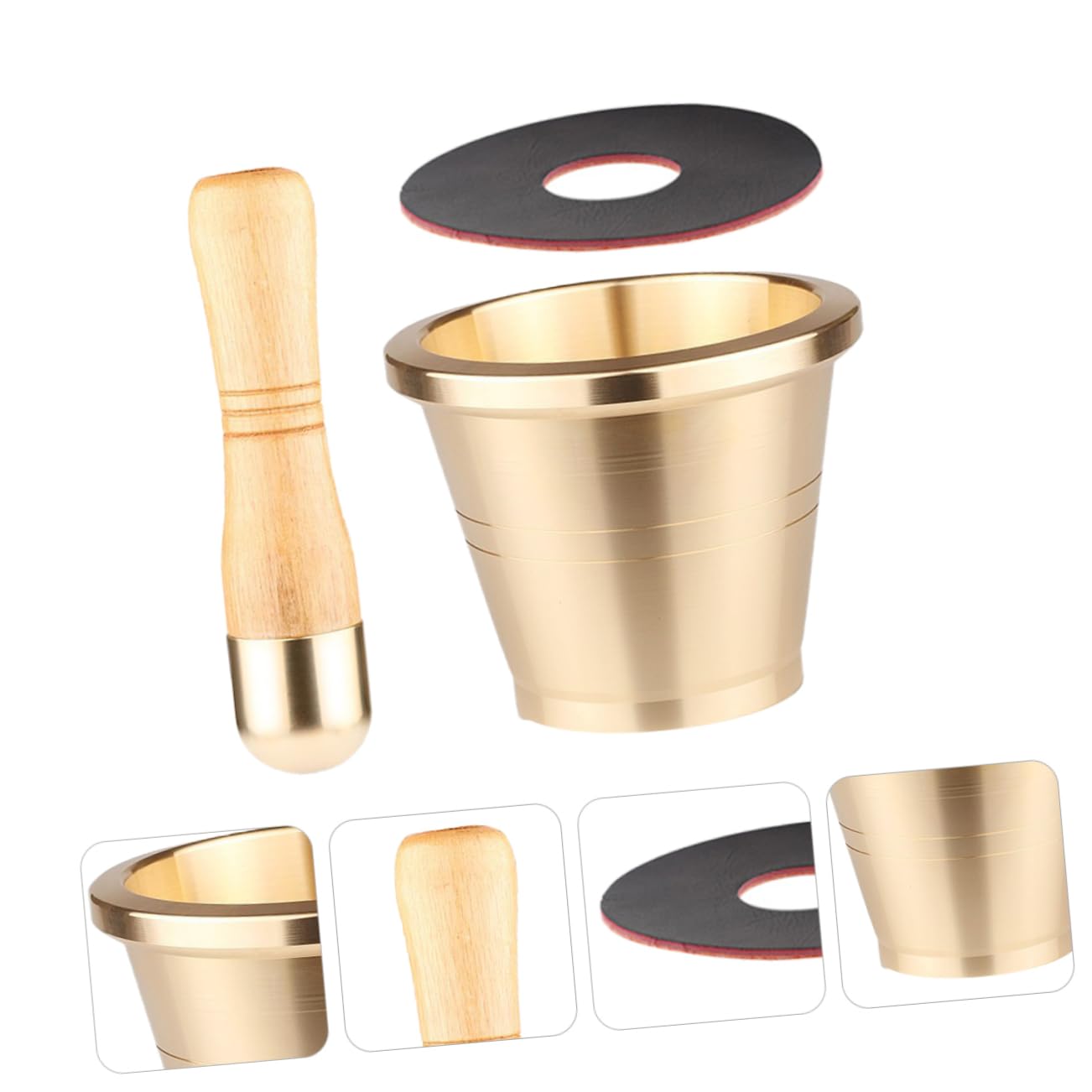 Luxshiny Copper Chinese Mortar and Pestle Small Medicine Pot for Garlic Pesto Powder Traditional Crusher with Thickened Leather Ring