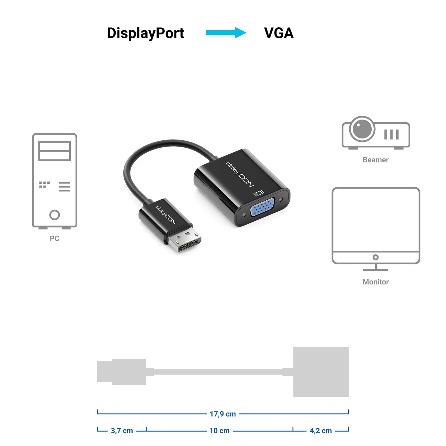 Displayport Vga Download Adattatore Video 3 In 1 Connettore Dp Maschio - HDMI Dvi Vga - Armadi Rack Display Port To Vga - Foto 7