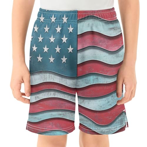 DOMIKING Wavy Flag Red Kids Shorts Pull-on Boys Shorts with Elastic Waist Casual Athletic Pants for Summer Playwear2