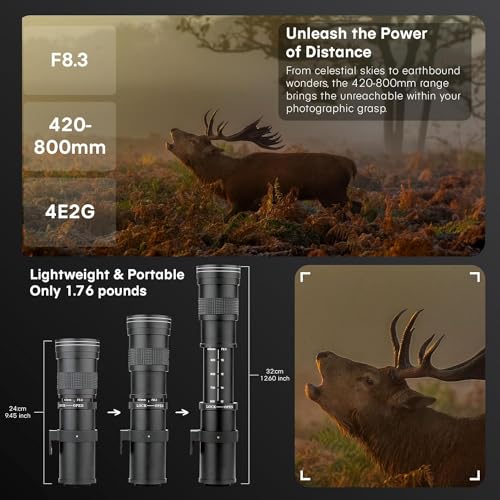 Image of COMMANDER OPTICS 420-800Mm F /8.3 Manual Telephoto Zoom Lens For Sony Alpha, A7 Series, A6700, A5100, A3000, ZV-E10 And Other Sony E-Mount Cameras,Black
