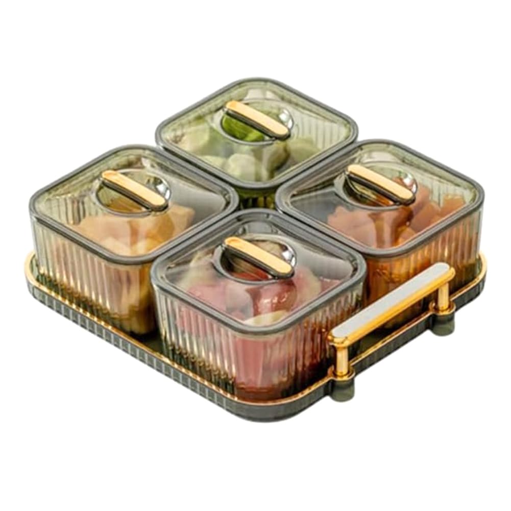CTRLZS Multifunctional Party Snack Tray for Fruits,Nuts,Compartment Party Platter,Divided Serving Bowl with Lid 21.5x18.5x9cm for Veggies B