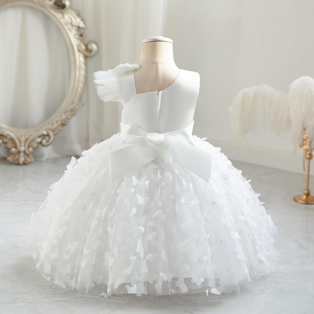 IMEKIS Robe d'anniversaire pour bébé fille - Sans manches - Princesse - Papillon - Volants - Tutu - Fleur - Robe de fête de mariage élégante et formelle - Robe de bal