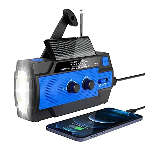 Emergency Hand Crank Radio, 2021 Newest 4000mAh AM/FM/NOAA Weather Radio, Esky Portable Solar Radios with 3 Modes LED Flashlight, Motion Sensor Reading Lamp & SOS Alarm for Home and Emergency
