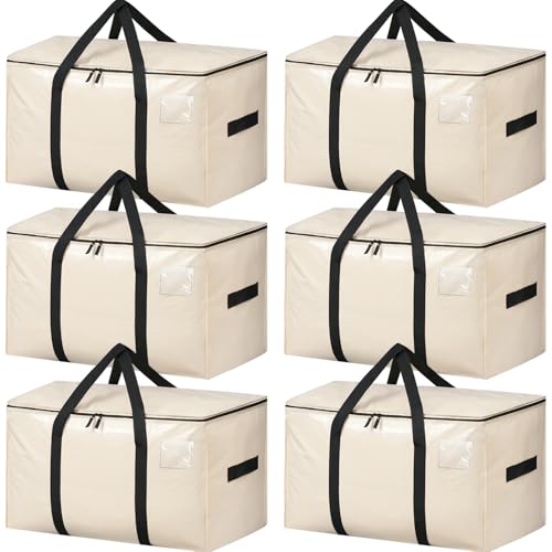 Image of BAGAIL Heavy Duty Moving Bags with Strong Handle, Extra Large Moving Boxes, Storage Tote for Clothes, College Moving Supplies(Beige, 6 Pack)