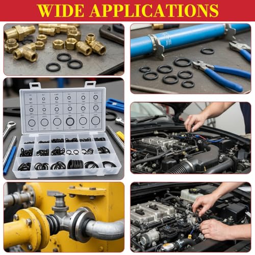 Image of Serplex 225 PCS O-Ring Assortment Kit Set, Premium Rubber Gasket AC System Seal Kits, Universal Gasket Washer for Car, Professional Plumbing, Faucet, Mechanic, Repairs, Air or Gas Connections-Black