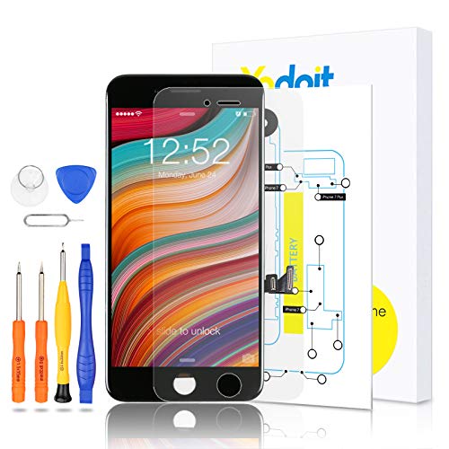 for iPhone 7 Plus Touch Screen Replacement - Yodoit LCD Display Digitizer Glass Full Assembly with Small Parts Camera Proximity Sensor Earpiece Speaker 3D Touch + Tool (5.5 inches Black)
