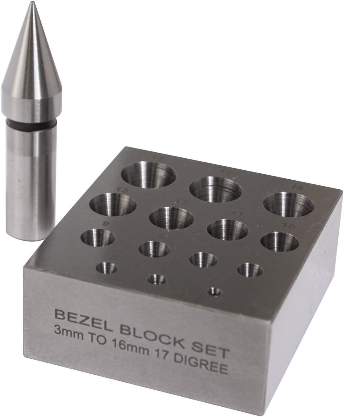 Round Bezel Block and Punch Set 17 Degrees 3-16 MM Collet Plate Jewelry Repair Making Stamping Metal Forming Tapering Tapered Work Surface Tool