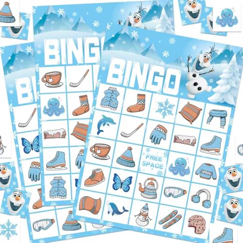 CheerChamp Snowman Christmas Bingo Game for 24 Players & Teams - Large Group Family Holiday Party Game Kids Activities Crafts Party Favors and Gift