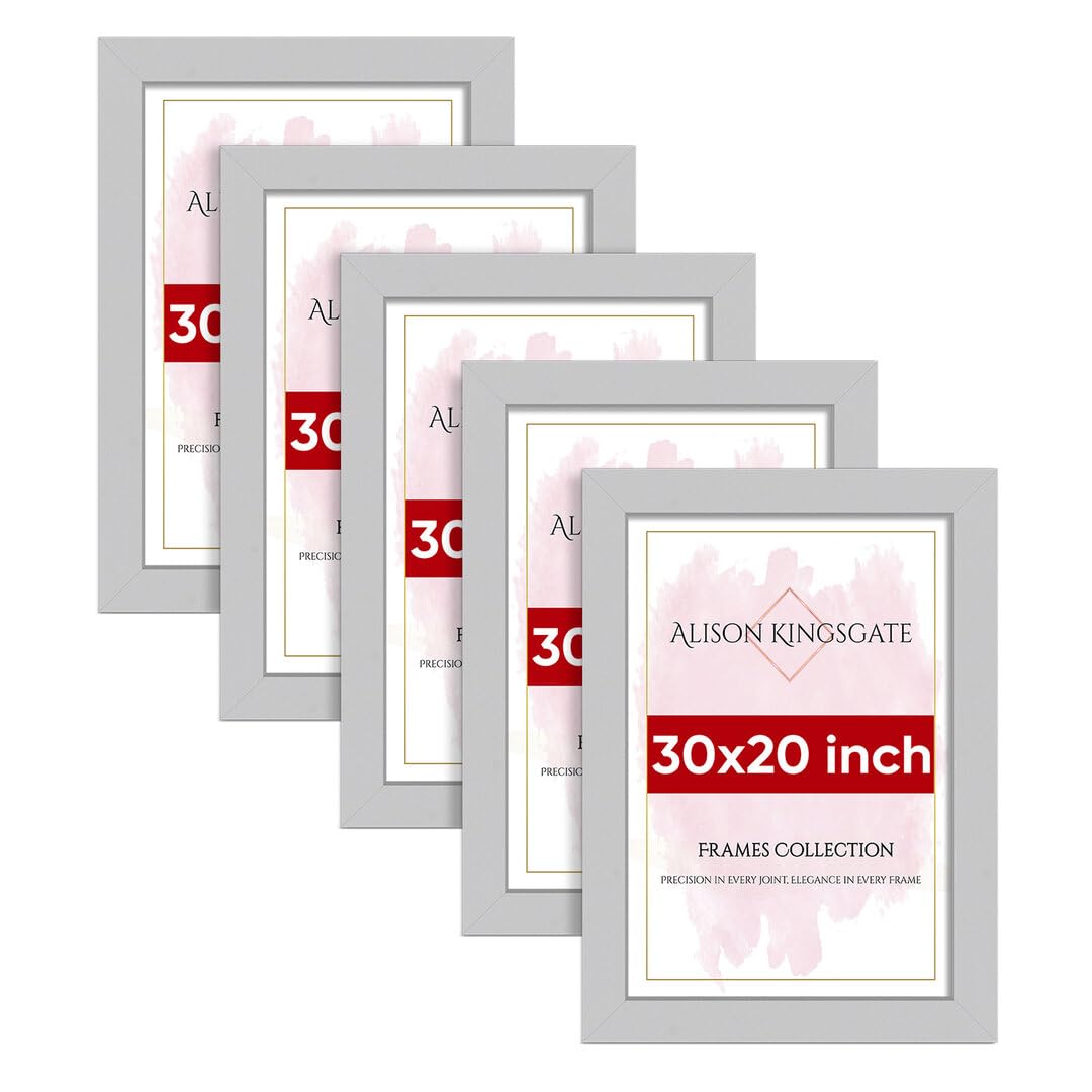 Alison Kingsgate Modern 30X20 SILVER Photo Frame Pack of 5-Engineered Wood Picture Frames with Shatterproof Perspex - Ideal for Artwork-Wall Mount or Tabletop - Multiple Sizes & Colours Available — image 1