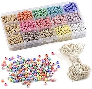 I LOVE MOM - 1200 kolorowych drewnianych koralików, kulki z drewna perłowego 6mm, koraliki do bransoletek i rzemiosła (6mm, Perłowy)