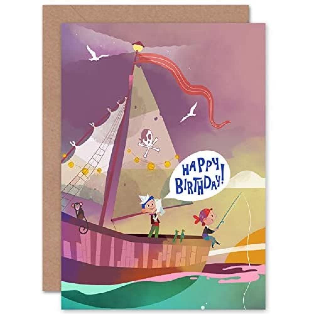 Wee Blue Coo Pirate Map Boys Birthday Card
