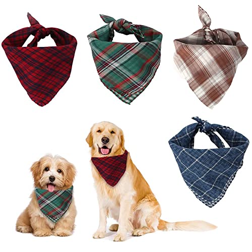 Dadabig 4 Stück Bandana für Hund, Haustier Bandanas Hundehalstuch Kragen Stilvolle Kariertes Hunde-Halstuch Reversibel Dreieck Lätzchen Welpen Halstuch für Niedlichen Hunde und Katze (Baumwolle)