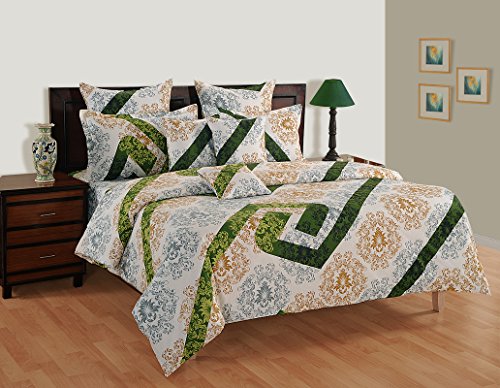 Image of Swayam Pure Cotton Single Bedsheet with 1 Pillow Covers | Size 60 x 90 inch | 160 TC | Ethnic Motifs Design | Soft Breathable Bed Sheet | Comfortable & Durable for Bedroom - White & Green