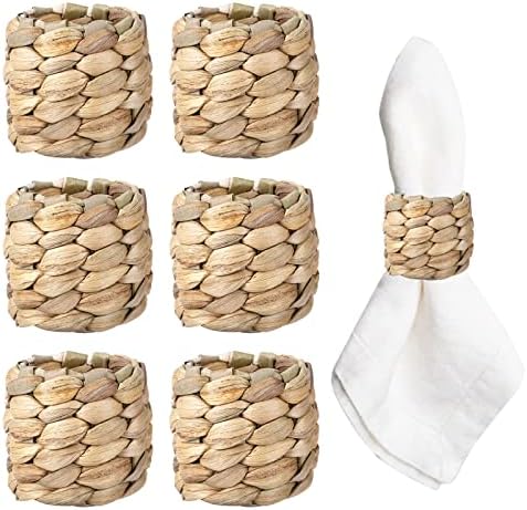 APTWOW Water Hyacinth Napkin Rings Set of 6, Hand-Woven Farmhouse Napkin Rings, Rustic Napkin Rings for Birthday Party, Wedding, Christmas, Thanksgiving Decorations