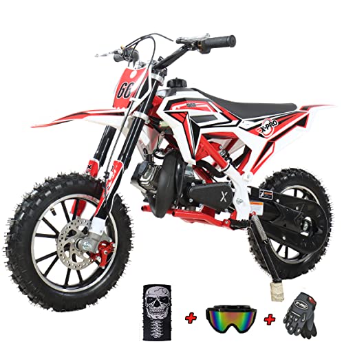 X-PRO 50cc Dirt Bike Gas Dirt Bike Pit Bikes Dirt Pitbike with Gloves, Goggle and Face Mask(Red)
