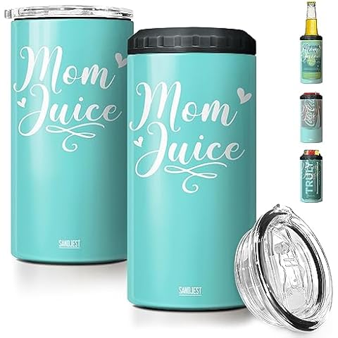 SANDJEST Mom Tumbler and Can Cooler - 4 in 1 Design Mom Juice Travel Mug Fits for Most 16oz Skinny Can Beer Bottles - Gifts for Mothers from Daughter, Son on Birthday, Mothers Day, Christmas Cover
