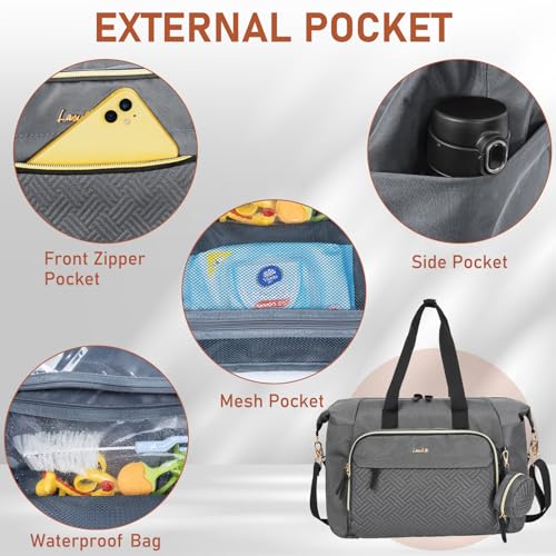 Image of 7pcs Diaper Bag Tote, Large Mommy Bag Travel Diaper bags, Baby Diaper Tote for Mom Hospital Baby, Dark Grey