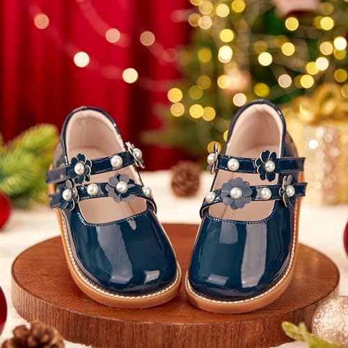 Image of Kiderence Toddler Girl Mary Jane School Uniform Dress Shoes Oxford Flats | Wide Toe Box Great Comfort for Student Shoe and Flower Girl Shoe for Wedding, Parties, Church