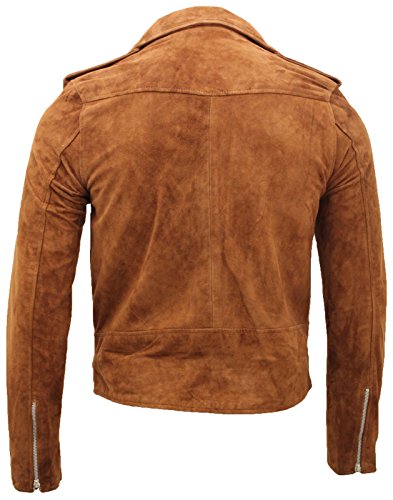 Men's Classic Brando Casual Tan Suede Leather Biker Jacket4