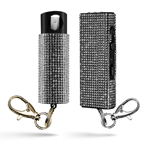 Guard Dog Security Bling It On Stun Gun and Pepper Spray for Self Defense Fashionable Self-Defense Keychain Set for Women Glow-in-the-Dark Actuator 16-Ft Range USB Rechargeable (Black)