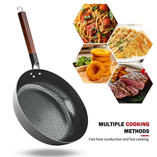 Iron Wok And Stir Fry Pans,11 Inch Carbon Steel Pan Pure Hand Hammered Woks Uncoated Non-Stick Cast Iron Wok Chinese Wok Cookware Pan Kitchen Tools For Gas And Induction Cooker #TOP2