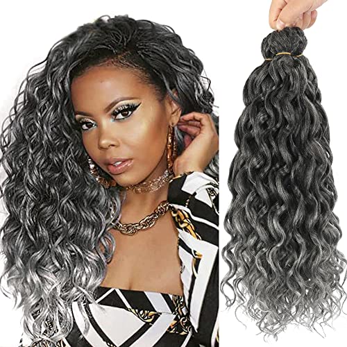 Deep Wave Twist Crochet Hair Synthetic Ocean Wave Crochet Hair 3 packs Hawail Curl Braiding Hair Wet and Wavy Braiding Hair Extension Beach Curl for Women (20", 1b/grey)