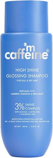 mCaffeine High Shine Glossy Hair Shampoo For Dull, Dry & Frizzy Hair | 3% Shine Complex - With Glycolic Acid & Hyaluronic ...
