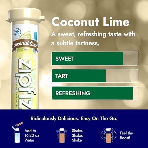 Image of Zipfizz Daily Energy Drink Powder, Coconut Lime, 20 pack | 3-in-1 sustained energy, rapid hydration | sugar-free | electrolyte powder | contains vitamin B-12 & antioxidants