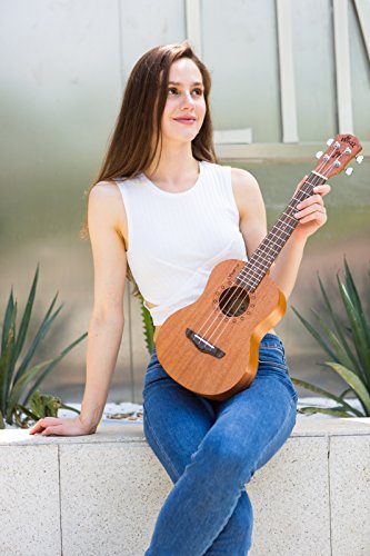 WINZZ Concert Mahogany Hawaii Ukulele with Bag, Finger Sticker, Chord Card, Tuner, Strap, Picks, Extra Strings, Polish Cloth, 23 Inches