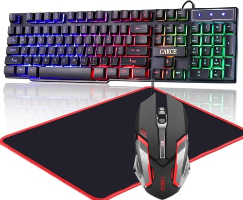 Image of RGB Gaming Keyboard and Colorful Mouse Combo,USB Wired LED Backlight Gaming Mouse and Keyboard for Laptop PC Computer Gaming and Work,Letter Glow,Mechanical Feeling