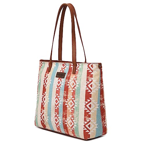 Image of Montana West Wrangler Aztec Print Canvas Tote Bag Capacity Shoulder Bag for Work, Travel & Everyday Use