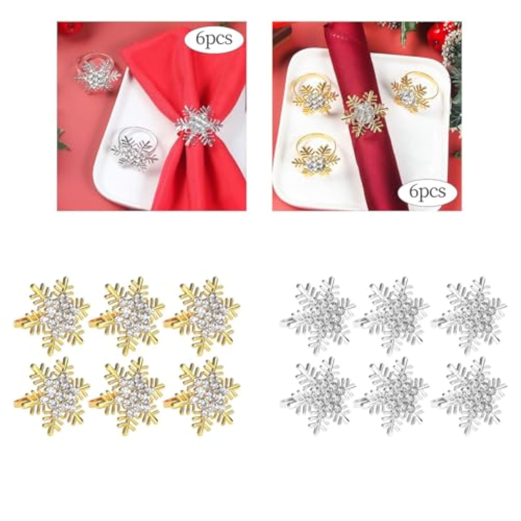 6Pcs Snowflake Napkin Rings for Wedding Dinner
