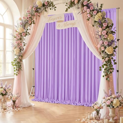 Image of Lavender Backdrop Curtains 30x10ft: Party Light Purple Backdrop Drapes Fabric - Wedding Photography Background Decorations