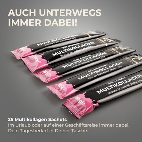 KollaGreen® Multikollagen Pulver – 5-fach Kollagen Typ I, II, III, V & X – Hochdosiert (250 g / 25 Portionen) – Für Haut, Haare, Nägel, Gelenke & Darm – Ohne Zusätze – Made in EU