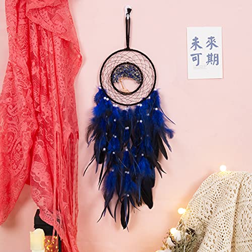 Dream Catcher, Handmade Dreamcatcher with Healing Crystal Stone, Tree of Life Dream Catchers Hanging Ornament for Home Bedroom Birthday Party, Perfect Craft Gift for Kids… (Blue)