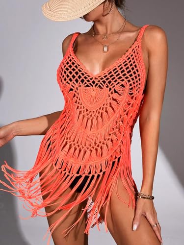 Image of Ekouaer Beach Swimsuit Cover Up Women Crochet Bikini Coverups Summer Pool Swimwear Tassel Dress