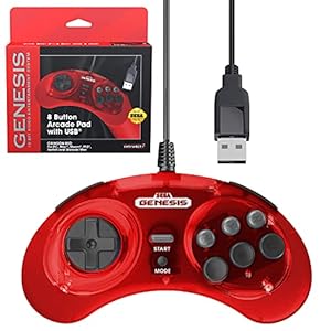 Retro-Bit Official Sega Genesis USB Controller 8-Button Arcade Pad for Sega Genesis Mini, Switch, PC, Mac, Steam, RetroPie, Raspberry Pi – USB Port (Crimson Red)