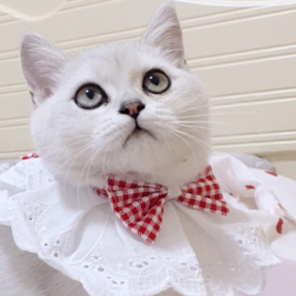 Ourkens ペットスカーフ かわいい猫首輪 ペットバンダナ お姫様 猫 子猫 ネコ 首輪 可愛いレッド蝶結び ベル付き お正月 誕生日 写真撮影道具 子犬 調節可能 洗いやすい 食事用 お散歩 お出かけ ペット用品 犬用 猫用 女の子用 ホワイト M