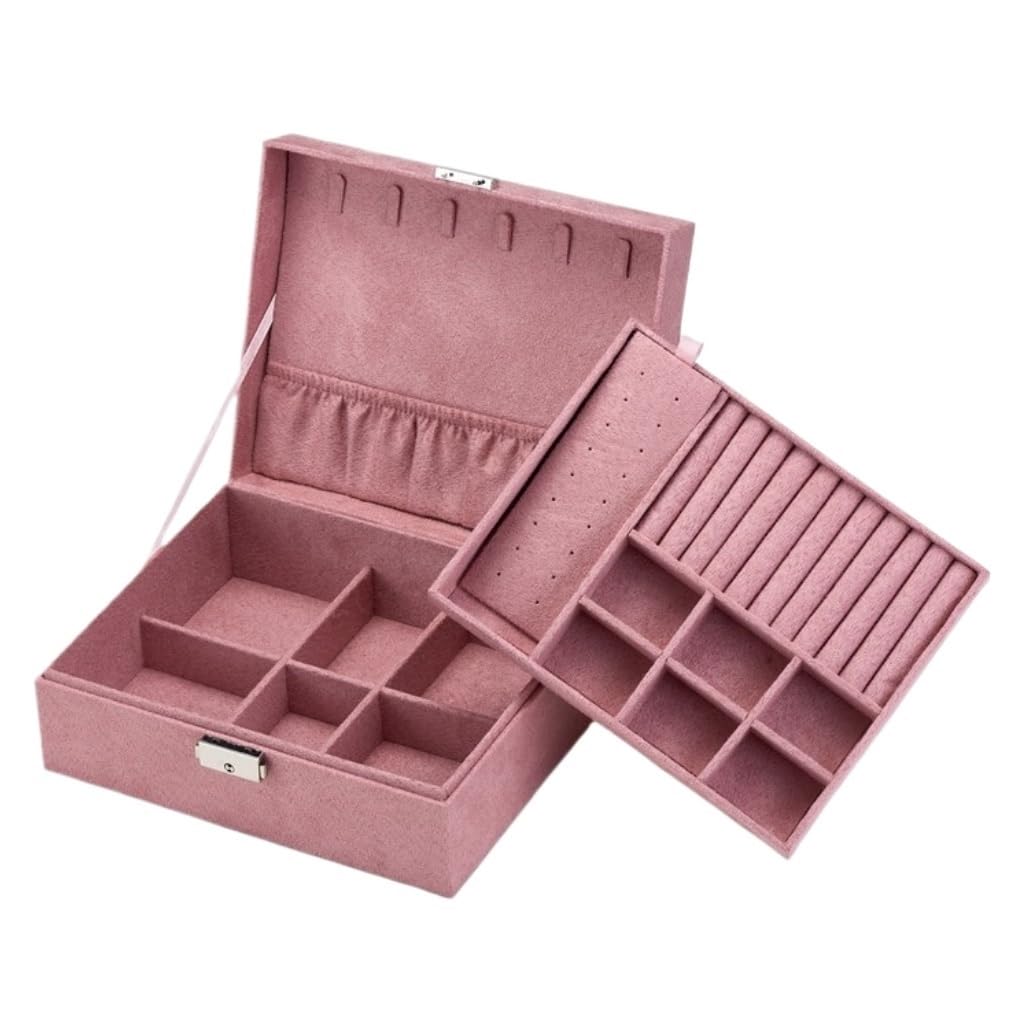 Caja de Franela para Guardar Joyas, Caja de Varias Capas para Pendientes, Caja de Regalo para Anillos, Caja de Madera para Guardar Joyas (Morado)
