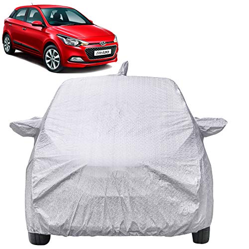 Image of Waterproof Car Body Cover Compatible with Hyundai Elite I20 with Mirror & Antenna Pockets (Shinning Silver)