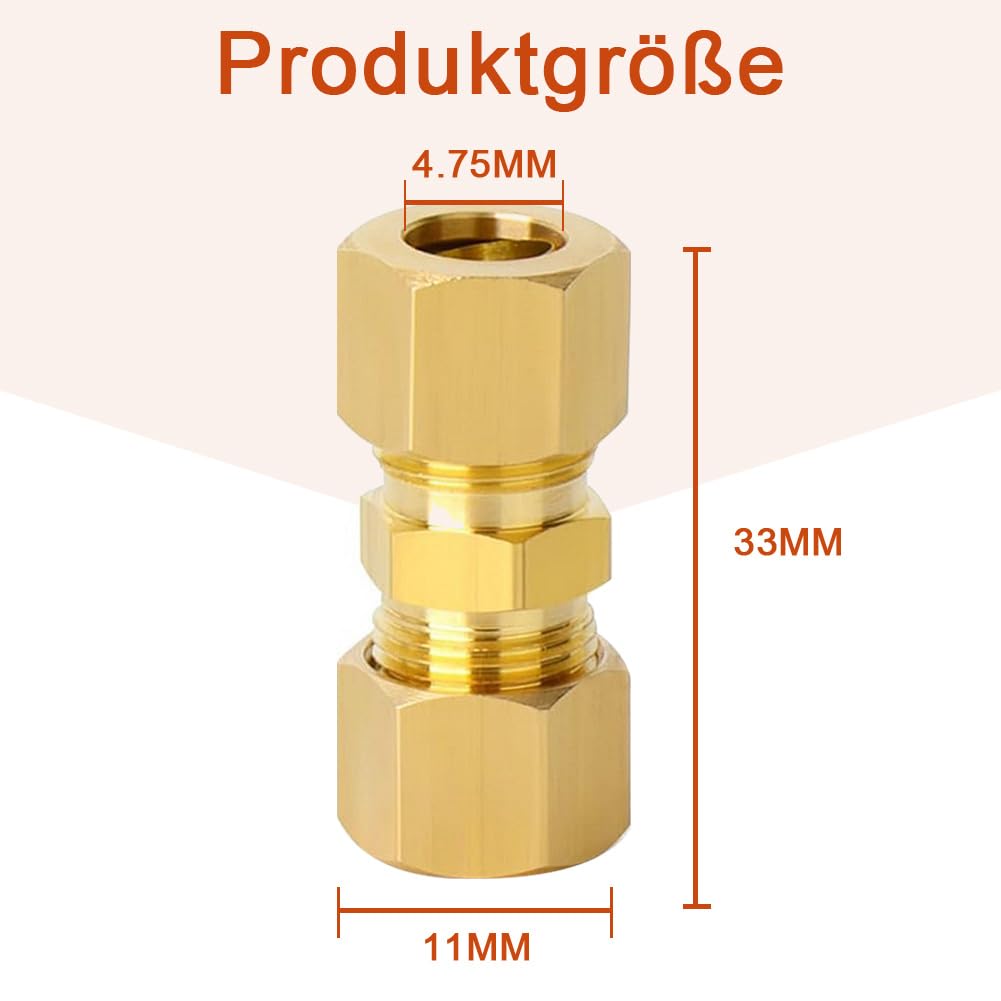 10 sztuk łączników przewodów hamulcowych, 4,75 mm 3/16", złącze przewodu hamulcowego, złącze przewodów hamulcowych bez kielichowania, łącznik do przewodu hamulcowego, mosiądz