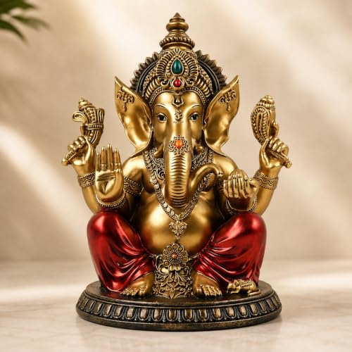 Image of ARMONIA Premium Lord Ganesha Idol for Home Decor - 11Inch Handmade Ganesh Murti |Antique Finish Ganpati Statue for Mandir,Office Desk |Polyresin | Best Spiritual Gift for Diwali,Wedding & Housewarming