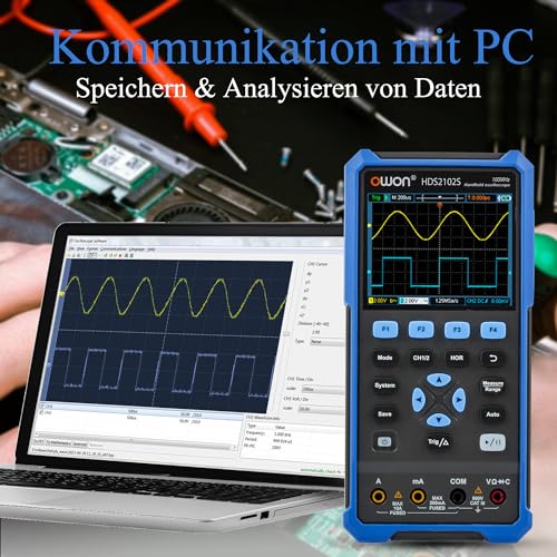 HDS2102S OWON Oszilloskop 3 in 1 Doppelkanäle + 1 CH Signalquelle Handheld Digitales Oszilloskop mit 500 MSa/s Abtastrate + 4 1/2 Digits Multimeter + 25MHz Signalgenerator
