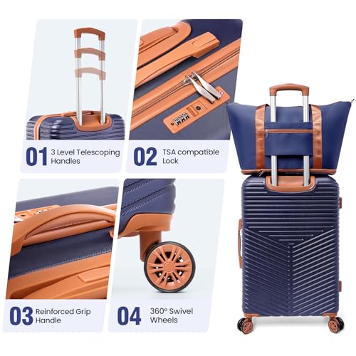 Hoteel 6 Piece Luggage Set (4-YEAR WARRANTY) Carry on ABS+PC Hard Shell Suitcase with Spinner Wheels & TSA Lock (Dark Blue)4