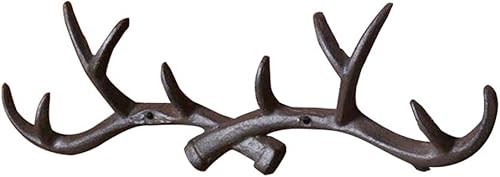Ganchos de pared de cuernos de ciervo fundido vintage (10 ganchos), perchero decorativo para colgar sombreros, bufandas, bolsos, llaves, ropa, baño,